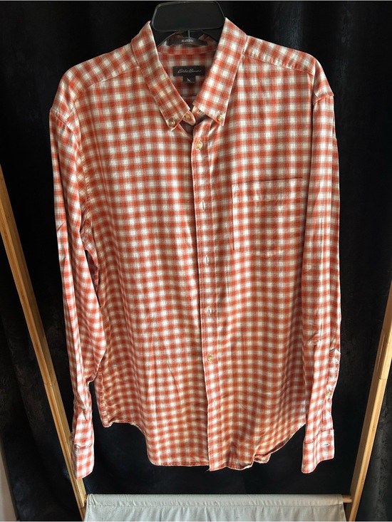 Eddie Bauer Other - Eddie Bauer Orange and White Plaid Button-Down Shirt